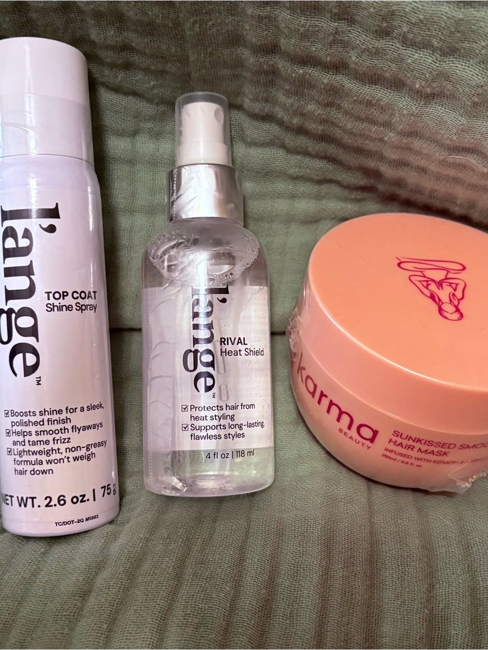 Lange Top Coat Shine Spray & Rival Heat Shield Duo in White and Clear